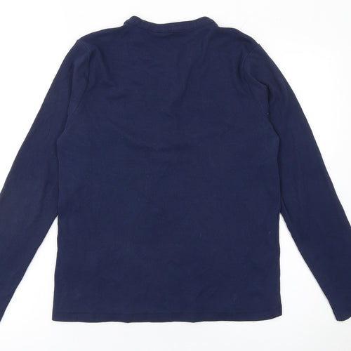 FatFace Women's Blue Long Sleeve Henley Cotton T-Shirt Size 14