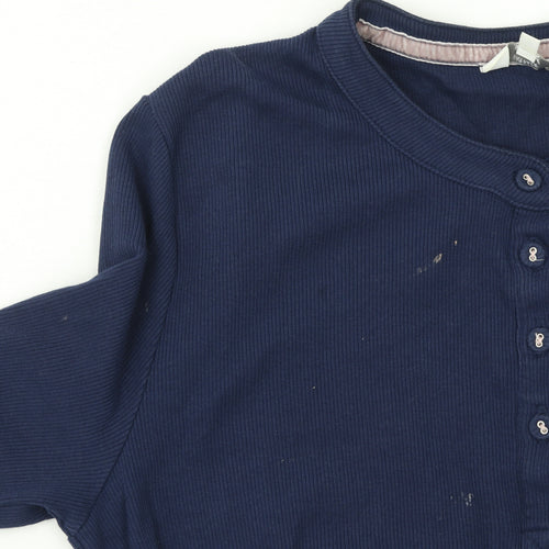 FatFace Women's Blue Long Sleeve Henley Cotton T-Shirt Size 14