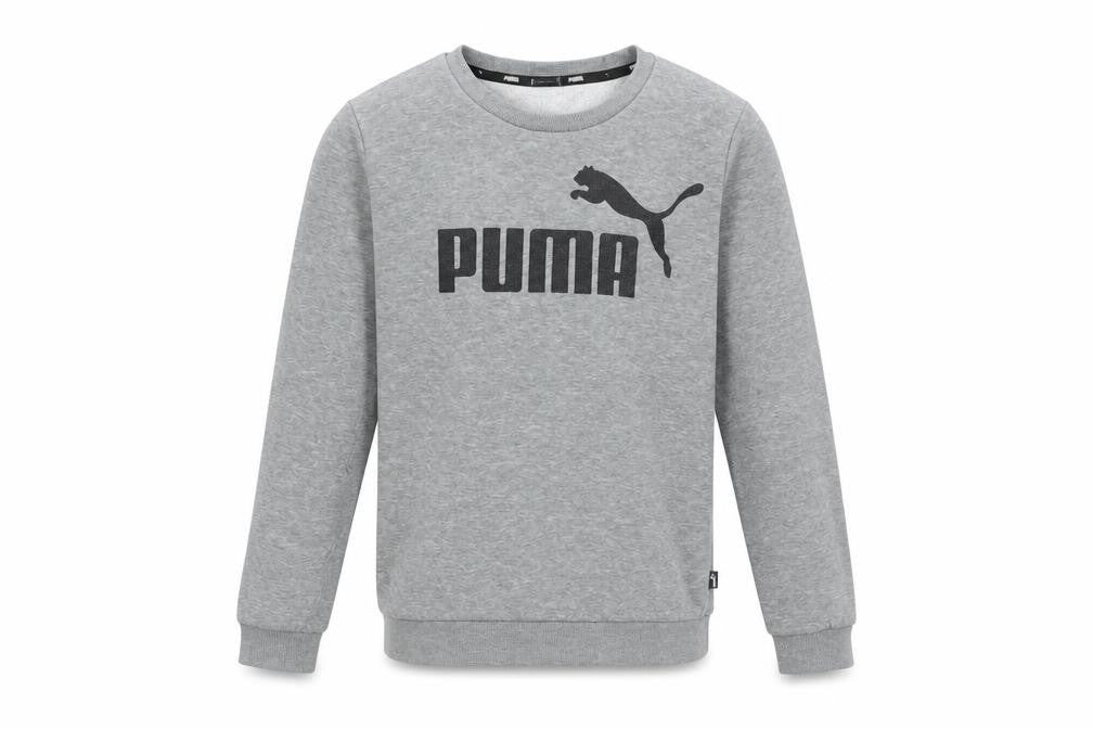 Front view of Puma boys’ grey crew neck pullover sweatshirt, size 11-12, years