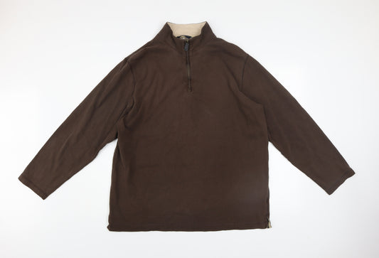 Marks and Spencer Men's Brown XL 1/2 Zip Cotton Sweatshirt