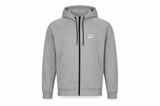 Front view of Puma Men's Grey Full Zip Hooded Track Jacket, size M