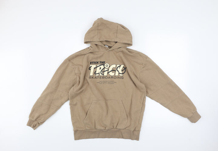 F&F Boys Beige Stick The Trick Skateboarding Pullover Hoodie Size 12-13 Years