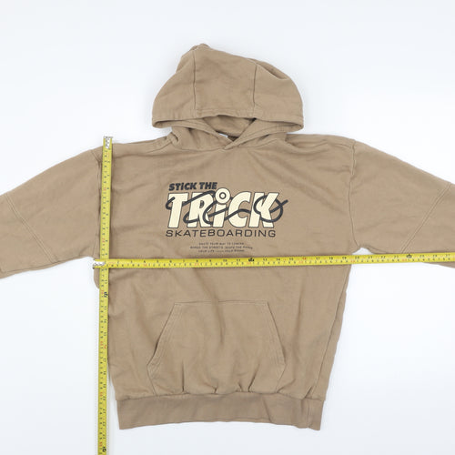 F&F Boys Beige Stick The Trick Skateboarding Pullover Hoodie Size 12-13 Years