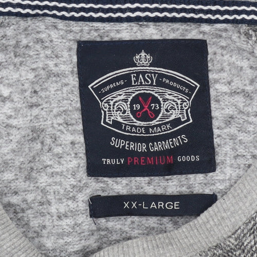 Easy Men's Grey 2XL Pullover Sweatshirt Crew Neck Fleece Top