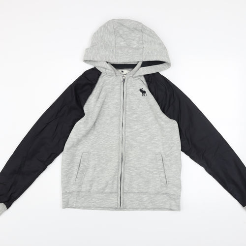 Abercrombie Kids Boys Grey Hooded Full Zip Jacket 15-16 Years Cotton Blend