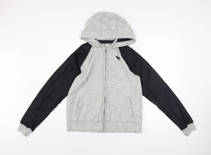 Abercrombie Kids Boys Grey Hooded Full Zip Jacket 15-16 Years Cotton Blend