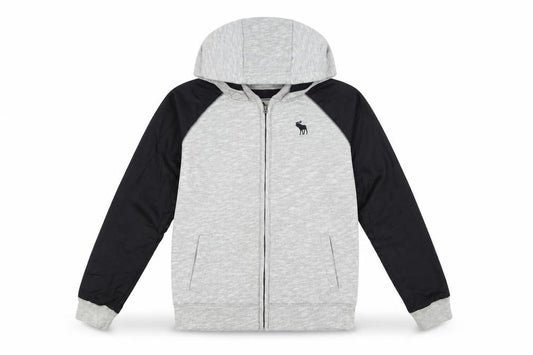 Front view of Abercrombie & Fitch Kids boys’ grey hooded full zip jacket 15-16 years cotton blend