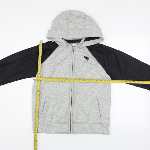 Abercrombie Kids Boys Grey Hooded Full Zip Jacket 15-16 Years Cotton Blend