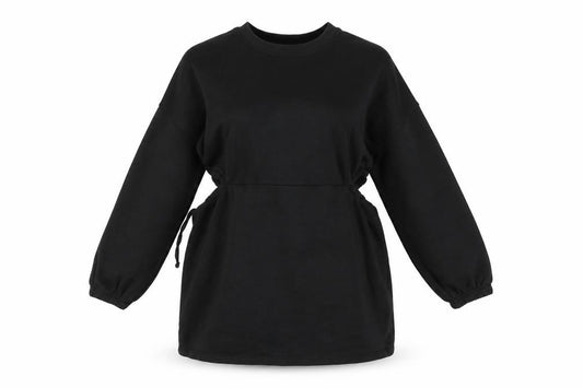 Front view of Nasty Gal Women’s Black T-Shirt Dress, size UK 8, Long Sleeve Casual Jersey