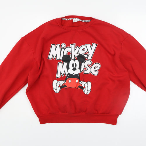 Disney Women Red Mickey Mouse Pullover Sweatshirt L 14/16