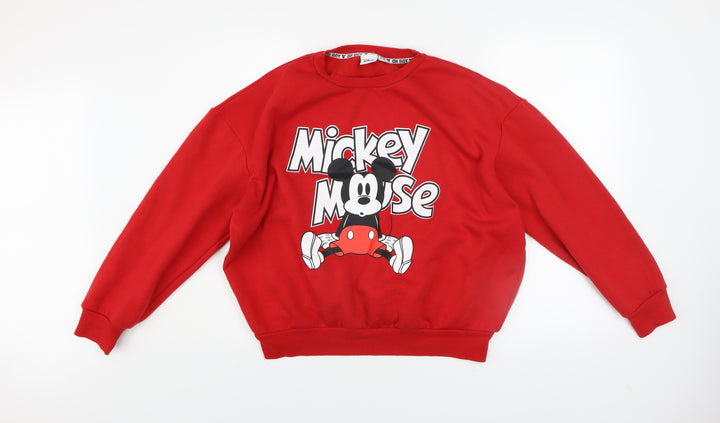Disney Women Red Mickey Mouse Pullover Sweatshirt L 14/16