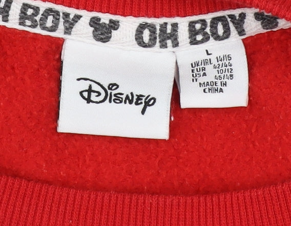 Disney Women Red Mickey Mouse Pullover Sweatshirt L 14/16