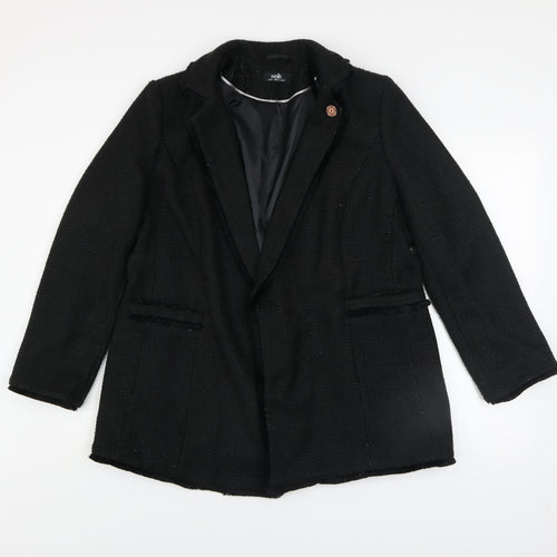 Wallis Womens Black Tweed Blazer Jacket UK 16 Classic Style