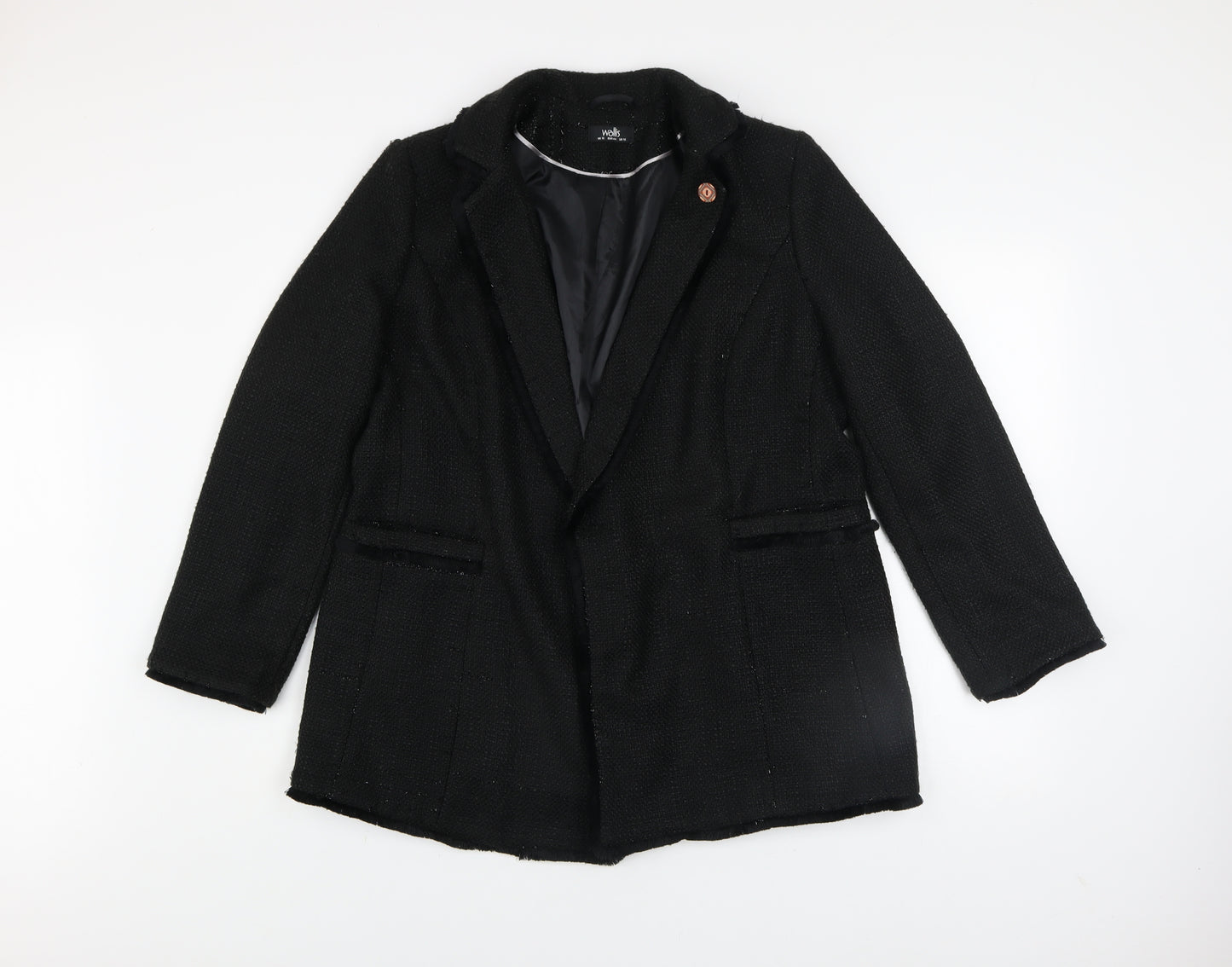 Wallis Womens Black Tweed Blazer Jacket UK 16 Classic Style