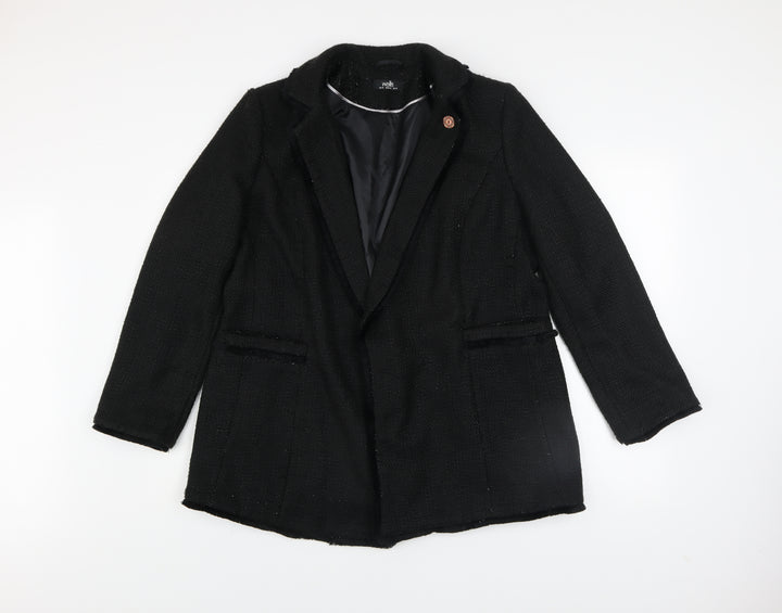 Wallis Womens Black Tweed Blazer Jacket UK 16 Classic Style