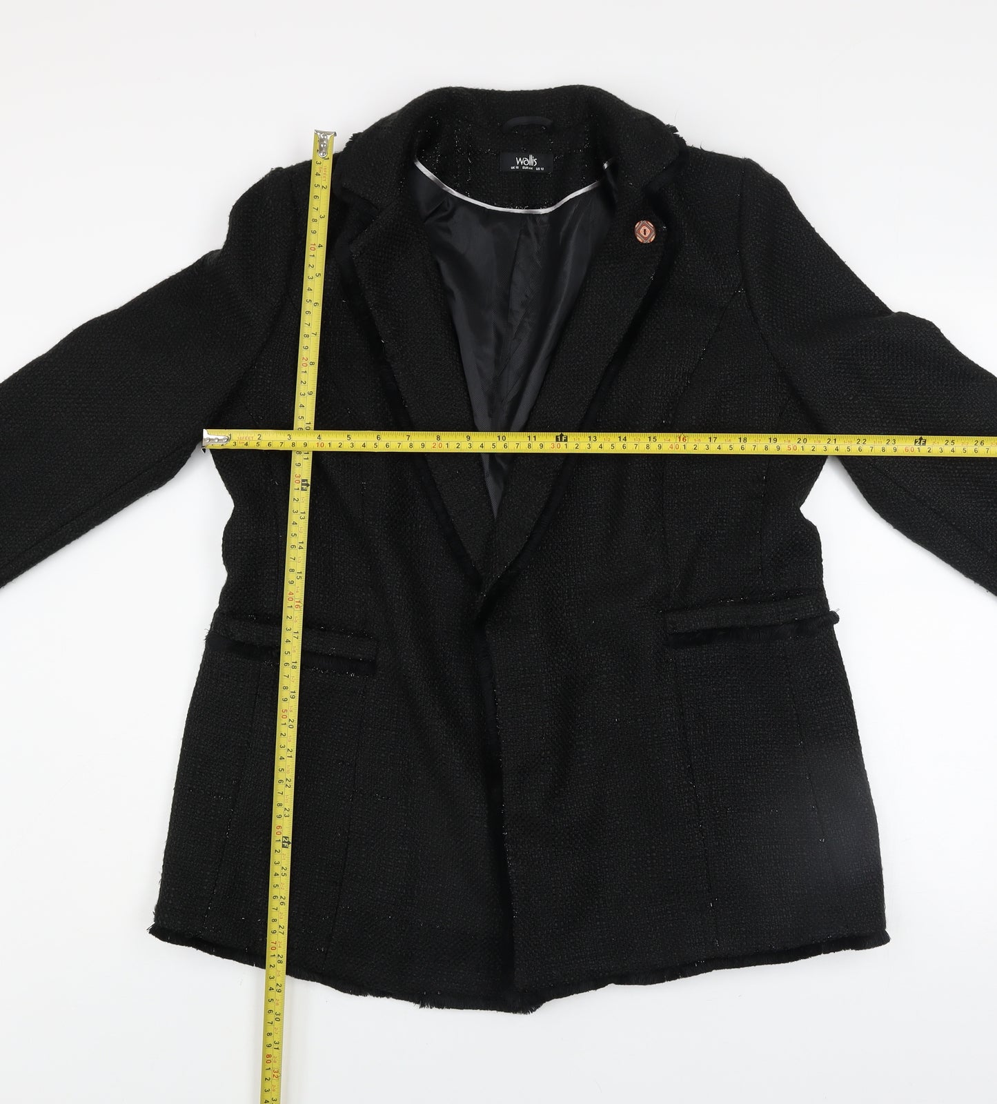 Wallis Womens Black Tweed Blazer Jacket UK 16 Classic Style