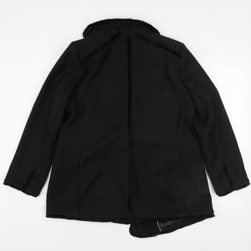 Wallis Womens Black Tweed Blazer Jacket UK 16 Classic Style