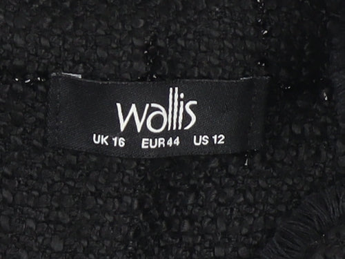 Wallis Womens Black Tweed Blazer Jacket UK 16 Classic Style