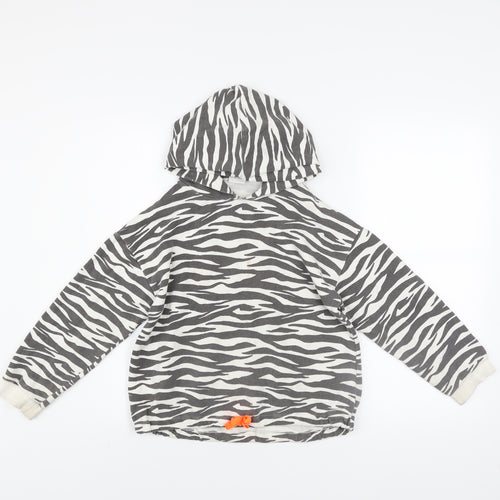 Zara Girls Black White Zebra Print Hoodie Age 10 Years Pullover Cotton Blend