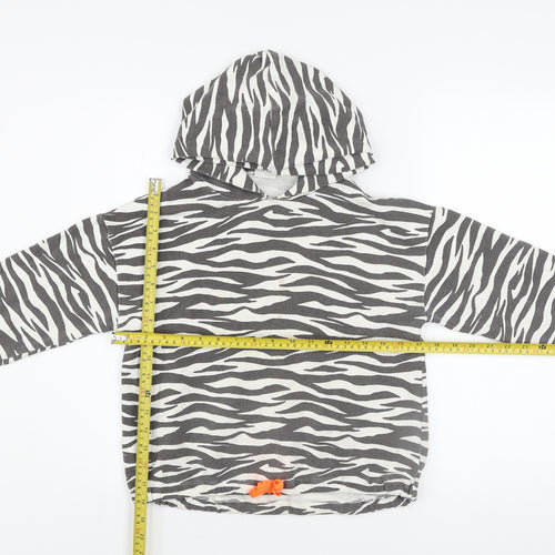Zara Girls Black White Zebra Print Hoodie Age 10 Years Pullover Cotton Blend