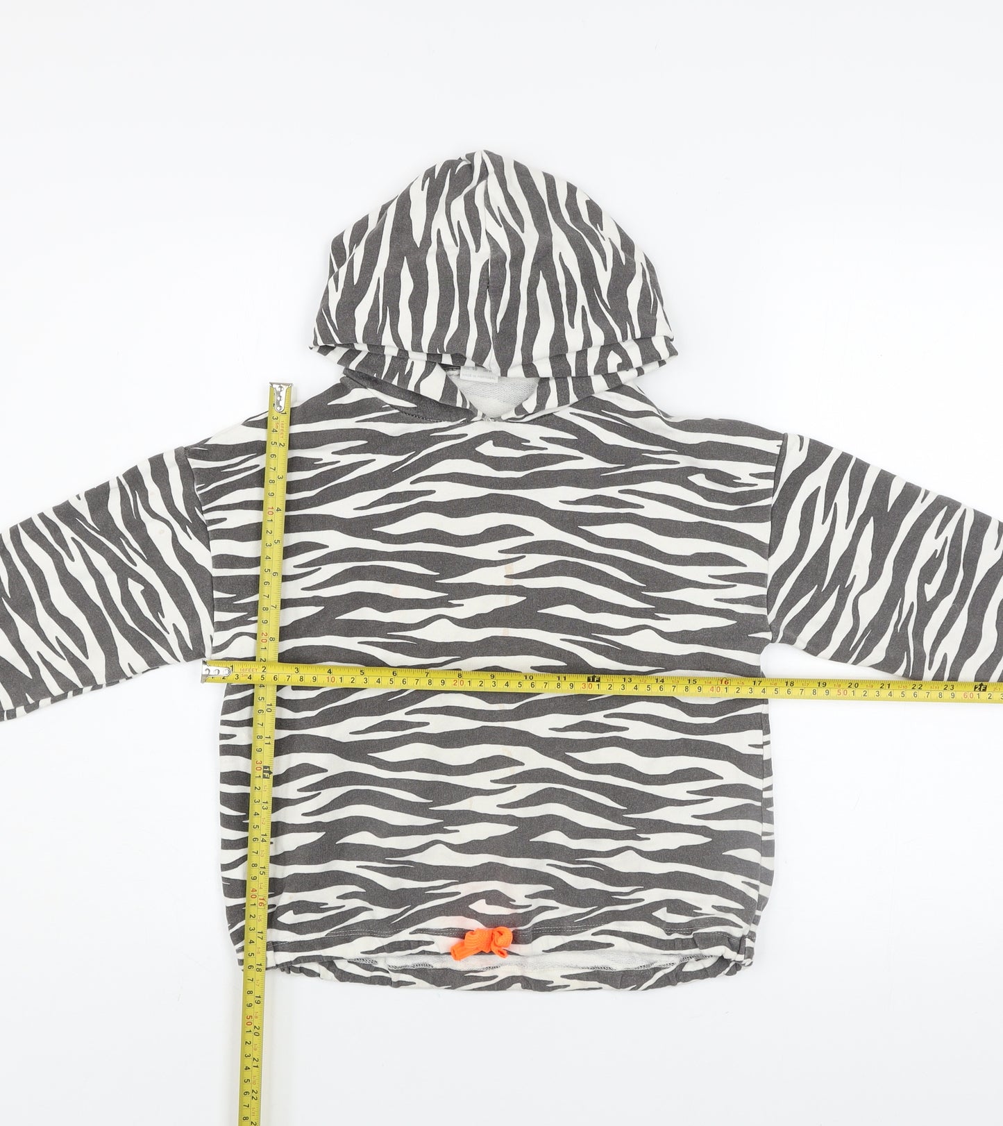Zara Girls Black White Zebra Print Hoodie Age 10 Years Pullover Cotton Blend