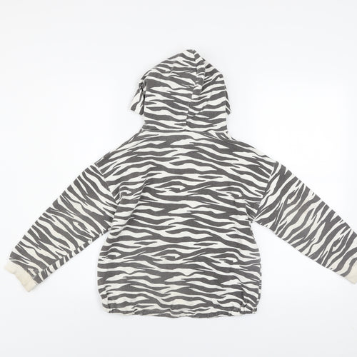 Zara Girls Black White Zebra Print Hoodie Age 10 Years Pullover Cotton Blend