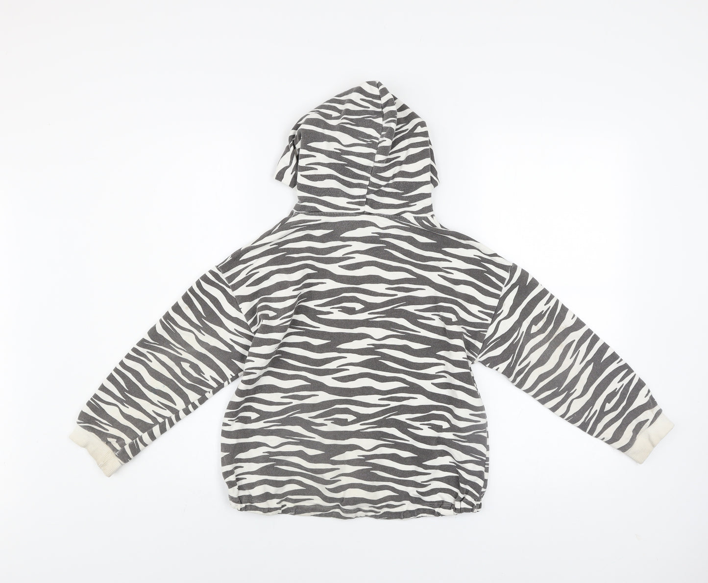 Zara Girls Black White Zebra Print Hoodie Age 10 Years Pullover Cotton Blend