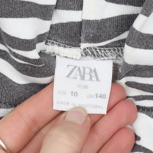 Zara Girls Black White Zebra Print Hoodie Age 10 Years Pullover Cotton Blend
