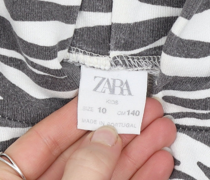 Zara Girls Black White Zebra Print Hoodie Age 10 Years Pullover Cotton Blend