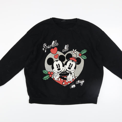 Disney George Women's Black XL Mickey & Minnie Christmas Sweatshirt