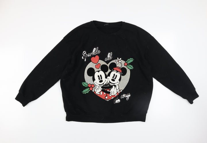 Disney George Women's Black XL Mickey & Minnie Christmas Sweatshirt