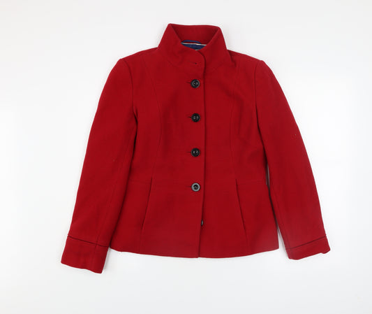 John Lewis Women Red Wool Blend Pea Coat Size 12 Lined Classic