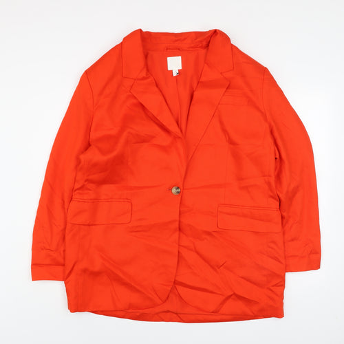 H&M Women’s Orange Linen Blend Blazer Jacket Size 14