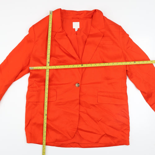 H&M Women’s Orange Linen Blend Blazer Jacket Size 14