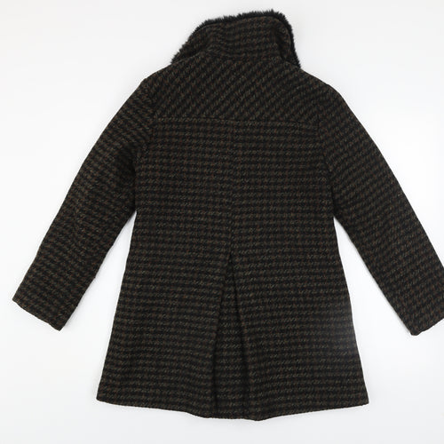 Next Girls Brown Houndstooth Faux Fur Collar Wool Blend Coat 12 Years
