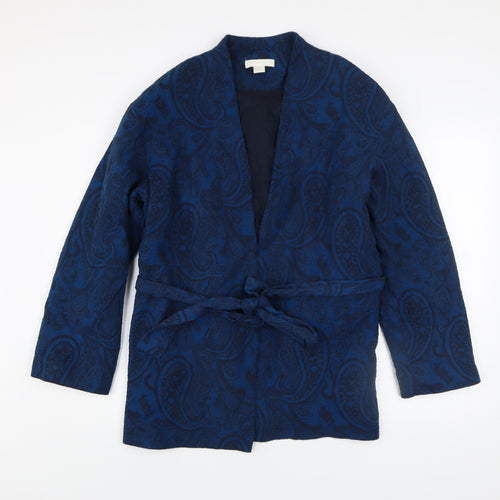 H&M Women Blue Paisley Belted Kimono Jacket Size L