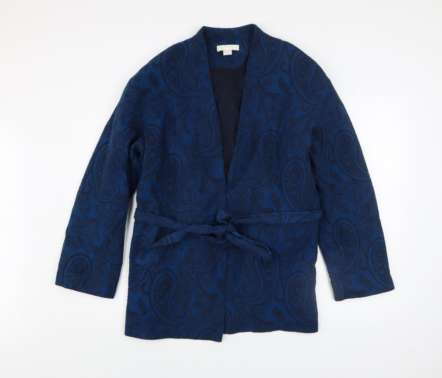 H&M Women Blue Paisley Belted Kimono Jacket Size L