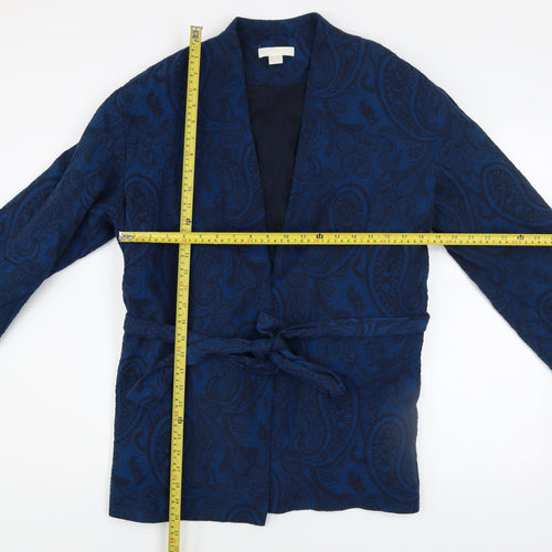 H&M Women Blue Paisley Belted Kimono Jacket Size L