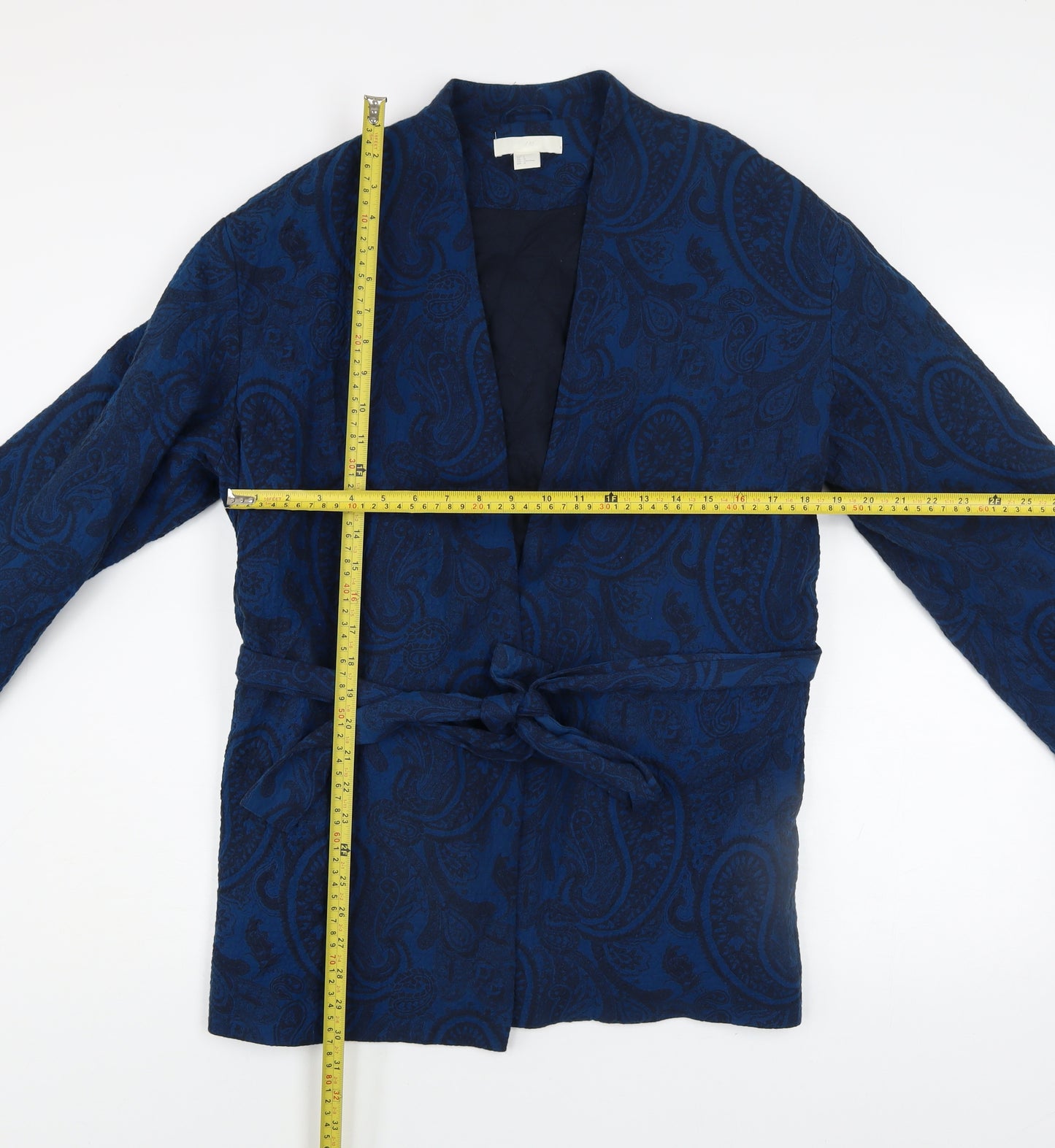 H&M Women Blue Paisley Belted Kimono Jacket Size L