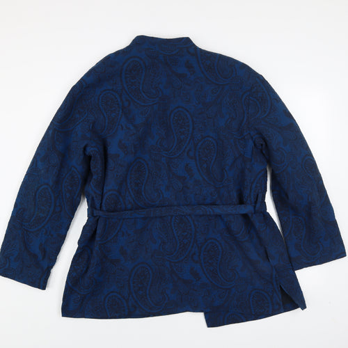 H&M Women Blue Paisley Belted Kimono Jacket Size L