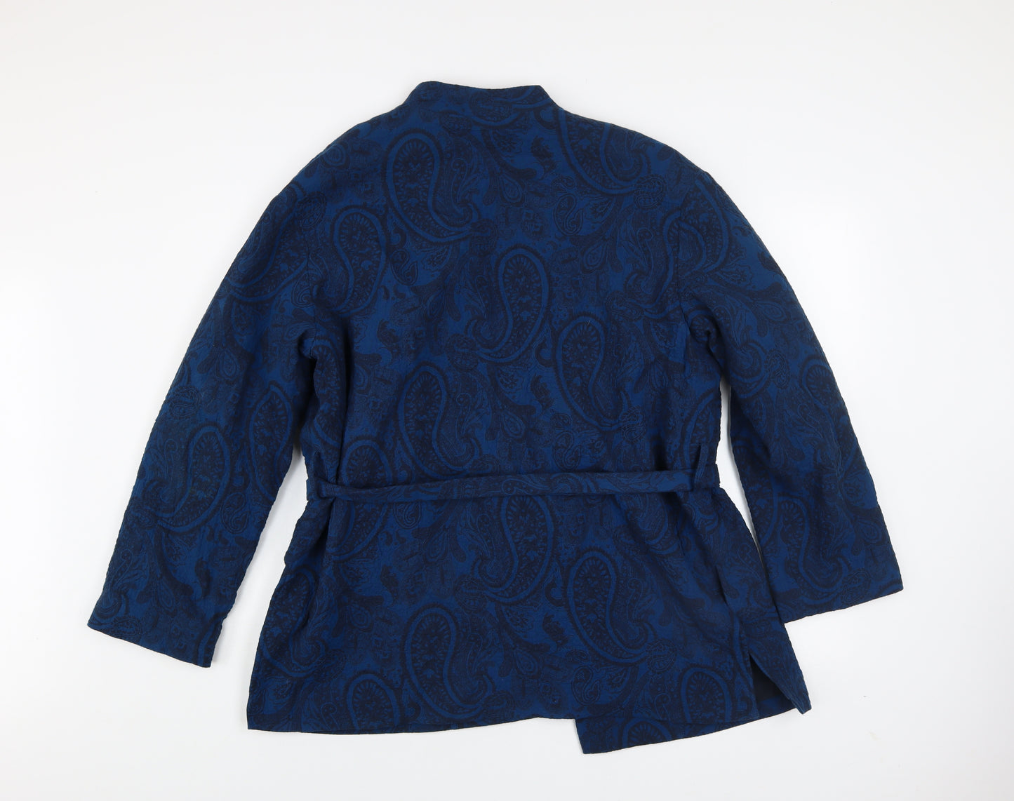 H&M Women Blue Paisley Belted Kimono Jacket Size L