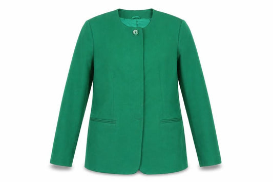 Front view of Hamells Women's Green Blazer, size 12, Lined Formal Jacket