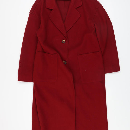 Cortefiel Women’s Red Long Overcoat Size 8 Polyester Classic Style