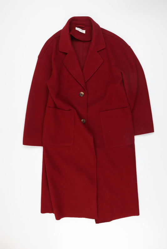 Cortefiel Women’s Red Long Overcoat Size 8 Polyester Classic Style