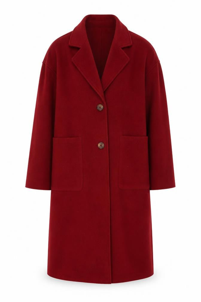 Front view of Cortefiel Women’s Red Long Overcoat, size UK 8, Polyester Classic Style