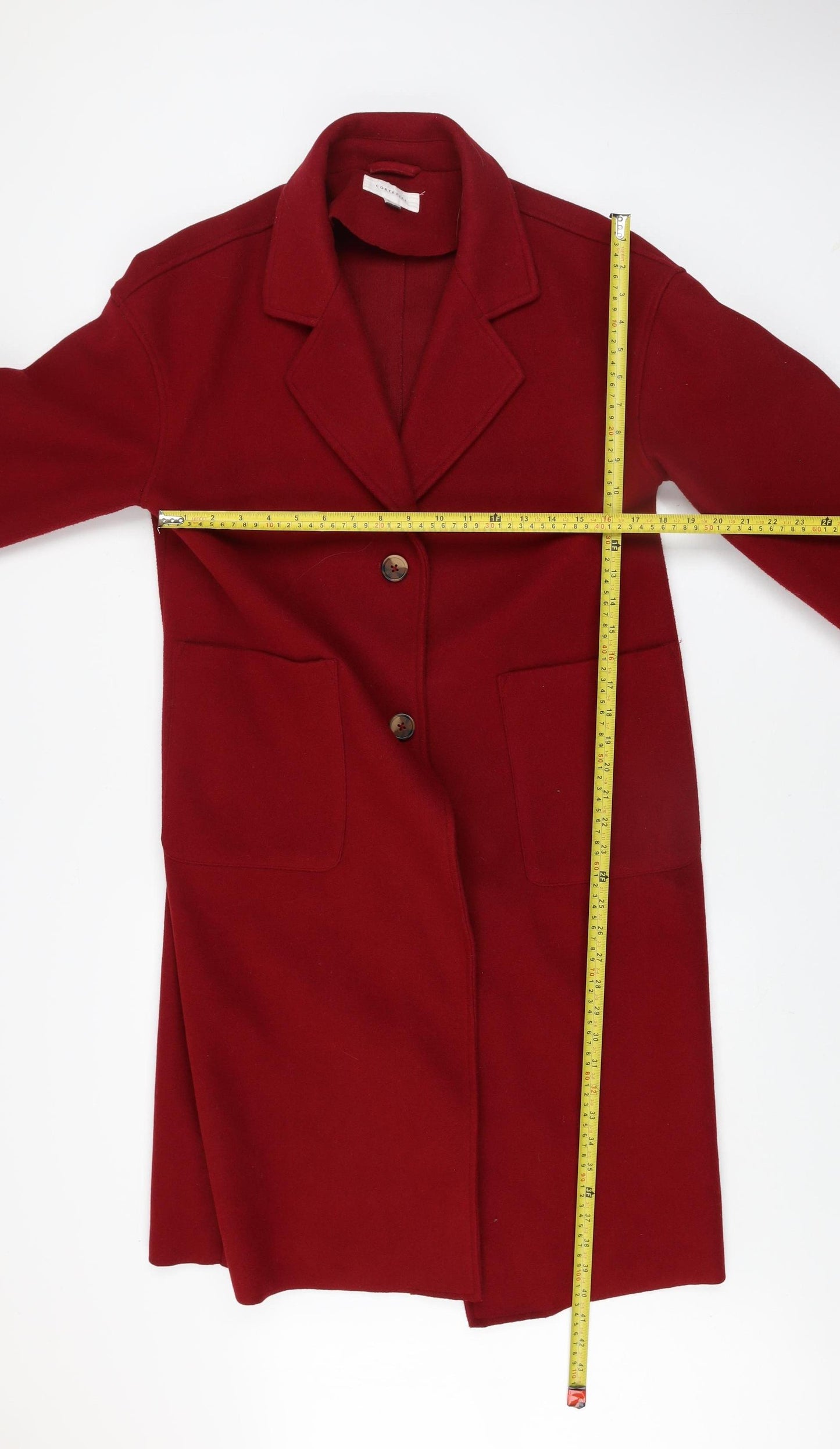 Cortefiel Women’s Red Long Overcoat Size 8 Polyester Classic Style