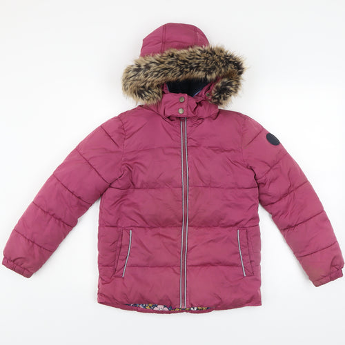 FatFace Girls Pink Hooded Puffer Jacket Coat 9-10 Years Faux Fur Lined Winter