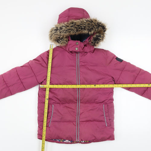 FatFace Girls Pink Hooded Puffer Jacket Coat 9-10 Years Faux Fur Lined Winter