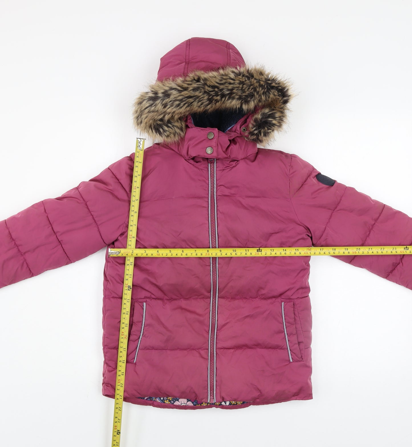 FatFace Girls Pink Hooded Puffer Jacket Coat 9-10 Years Faux Fur Lined Winter
