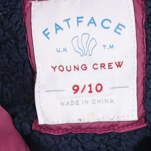FatFace Girls Pink Hooded Puffer Jacket Coat 9-10 Years Faux Fur Lined Winter